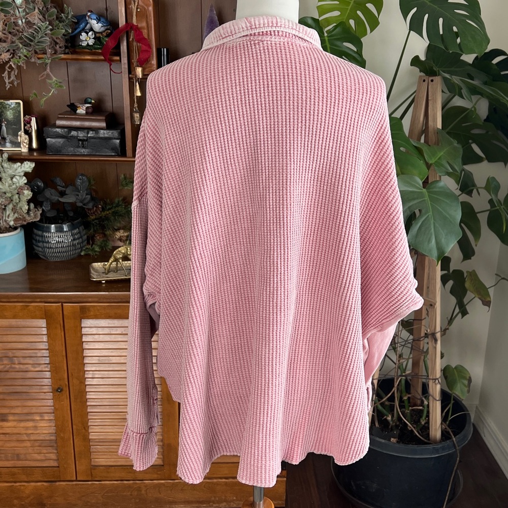 Free People Waffle Scout Arizona Pink Button-Up Shacket Jacket Top XS - Picture 6 of 11